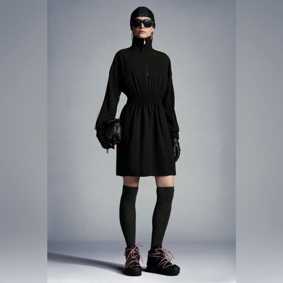 Moncler Dresses & Skirts - Moncler Envers Satin Black High Neck Zip Longsleeve Dress Italian Size 38 EU